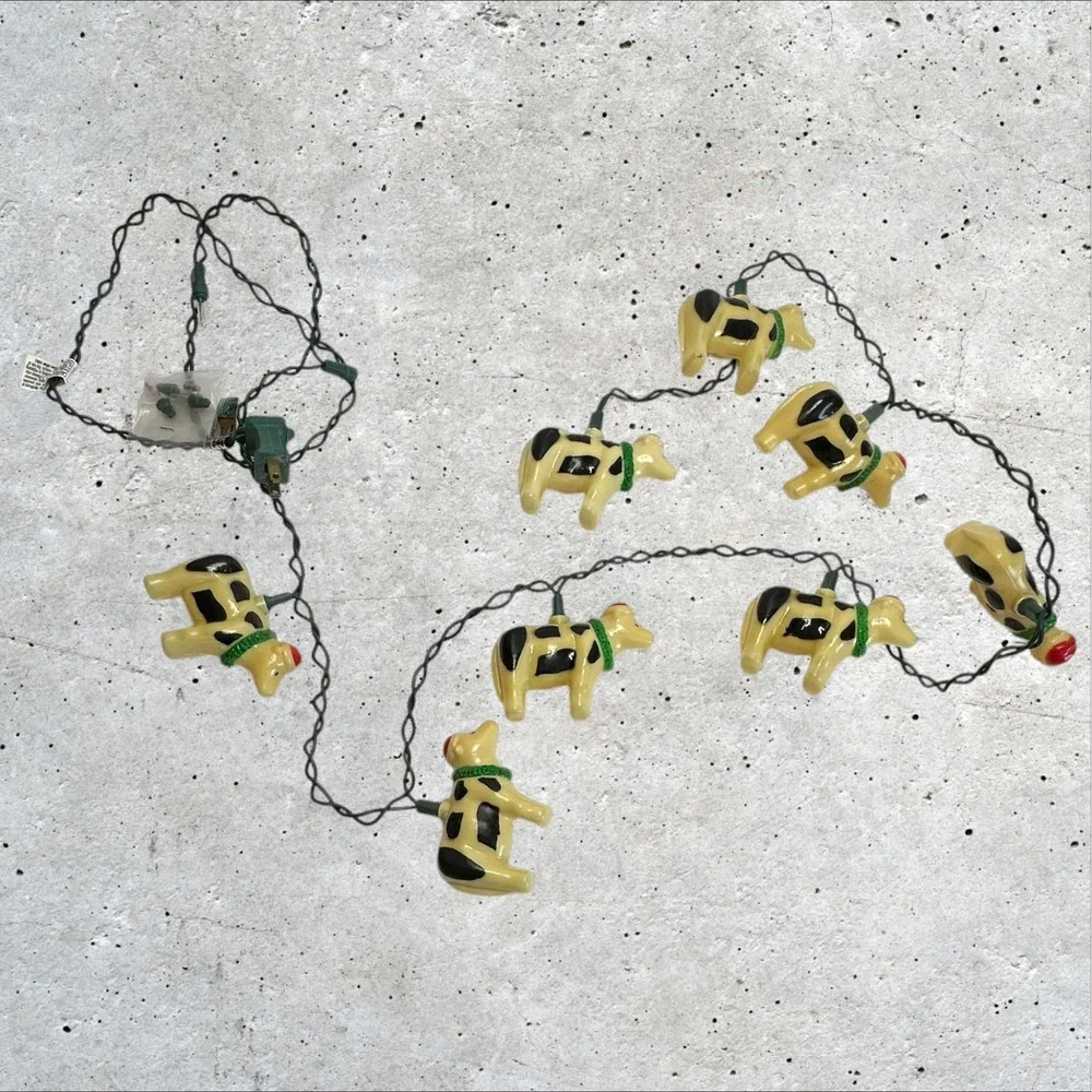 Vintage Christmas Cow String Lights‎ 10ct Yellow Black Farmhouse Holiday Novelty